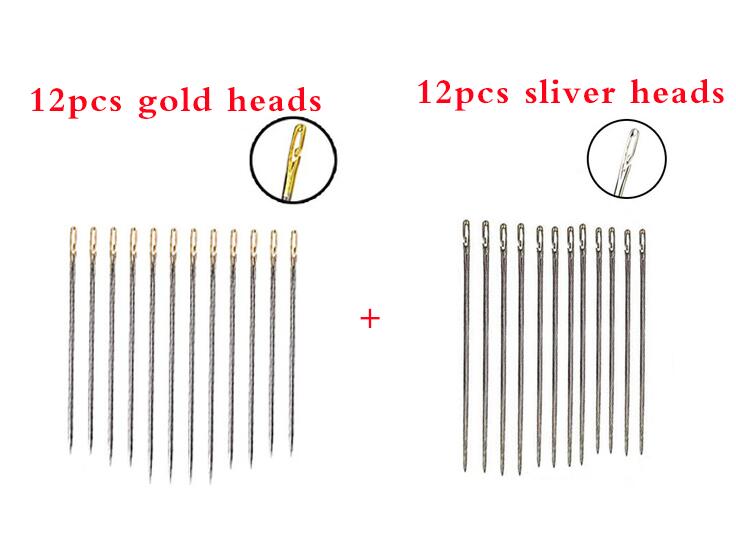 12/24Pcs Self Threading Needles Household Sewing Accessories DIY Tools Double Hole Easy to Thread Handmade Needle: 24pcs mixed