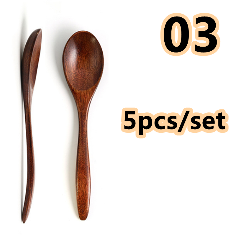 Cuillère en bois vaisselle en bois cuillère Anti-brûlure thé café cuillères à remuer cuisine ustensile de cuisine outil cuillère à soupe cuillère à café 5 pièces/ensemble: 5pcs-03