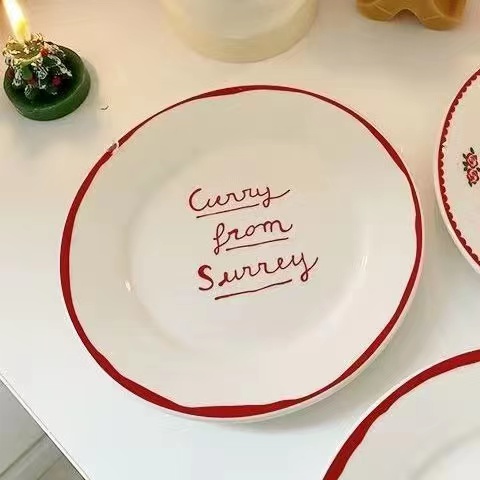 Korean Style Christmas Cartoon Gingerbread Man Ceramic Plate Candy Red Lace Cake Dessert Plate Charger Plates: Silver