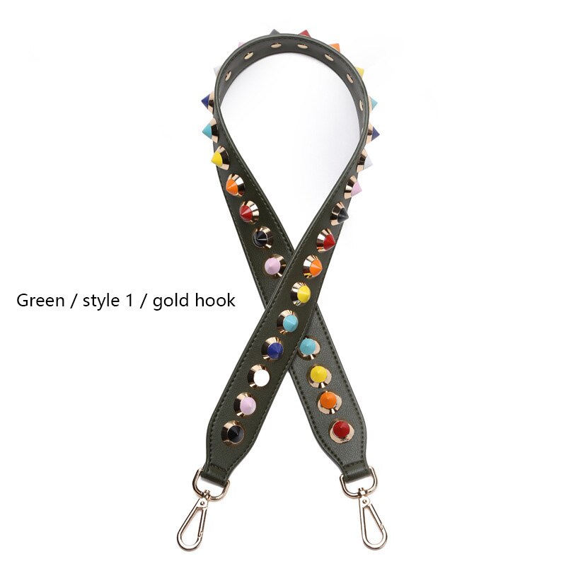 Vrouw Zak Bandjes Klinknagel Schouderbanden Breed Tas Band Botsen Kleur Joker Bloem Riem Crossbody Onderdelen Acessorios: Green 1 Gold