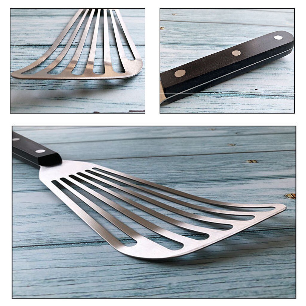 Pala giratoria ranurada para carne, espátula para pescado multiusos de acero inoxidable, herramientas para barbacoa, pala para fritos