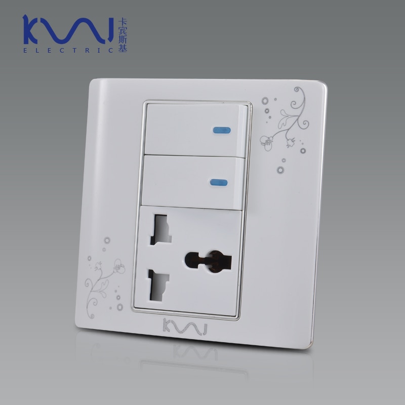 COSWALL Wall Electrical Socket Universal 3 Hole Power Outlet With 2 Gang 2 Way Light Switch