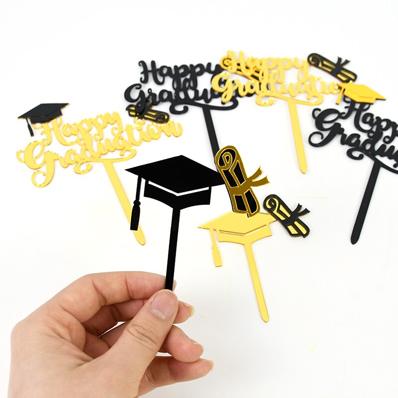 3Pcs Happy Graduation Acryl Cake Toppers Goud Zwart Congrats Grad Cake Topper Voor Klasse Van 2022 College Vieren Party decor
