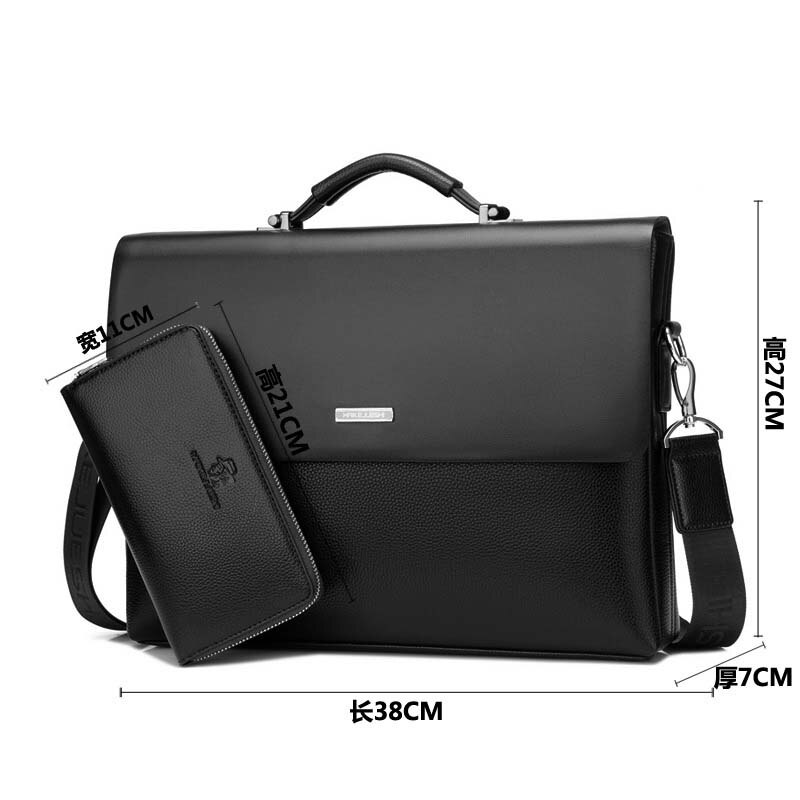 Men's Briefcase Portfolio Men's bag over the shoulder Laptop bags pu Leather Shoulder bag office Belt bag Messenger: black