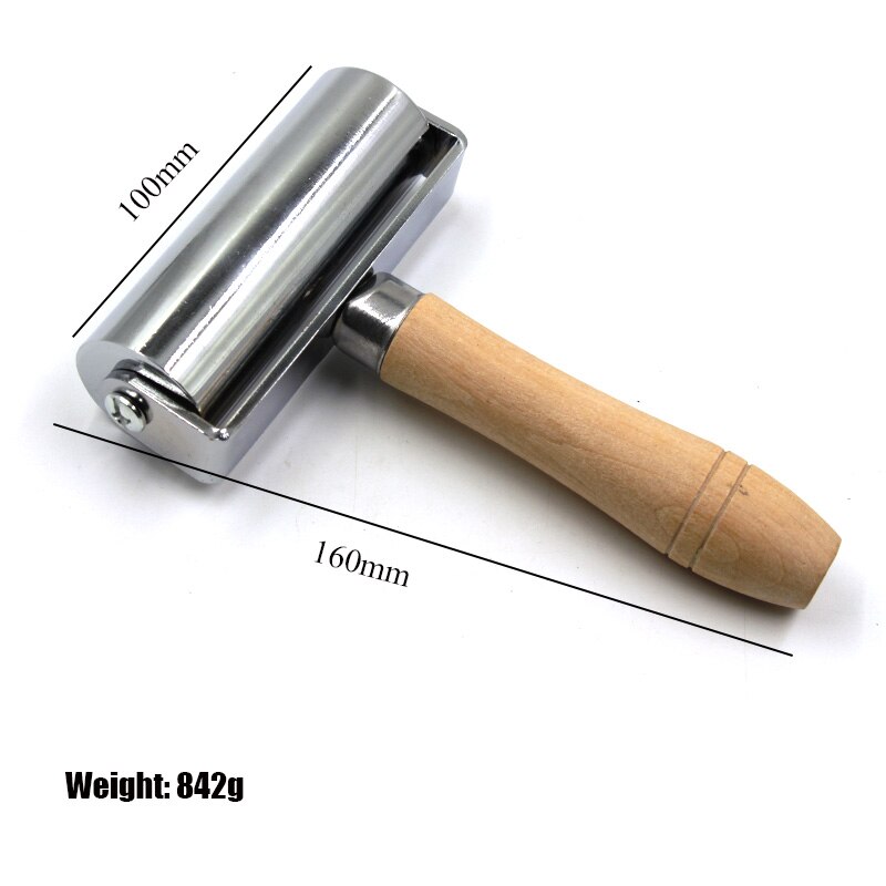 Qjh Rvs Platte Druk Roller Lederen Plooihouder Apparaat Hand Push Roller Hand Diy Lederen Gereedschap: 100mm