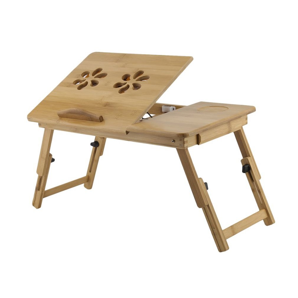 Sammenklappeligt bærbart bambuscomputerstativ bærbart skrivebord med / uden blæserte serveringsseng spisebord bærbar notebook-bord: Ingen fan