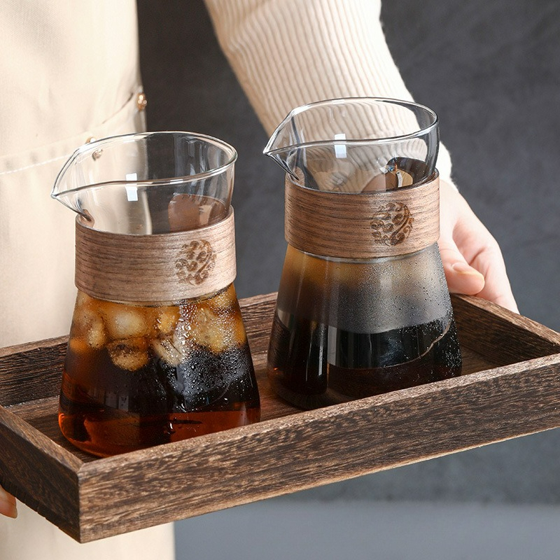 17oz/500ml Kaffeekaraffe aus Glas mit hitzebeständiger Holzschicht, Kaffeedekanter, Kaffeetasse zum Übergießen, Kaffeebrühkanne