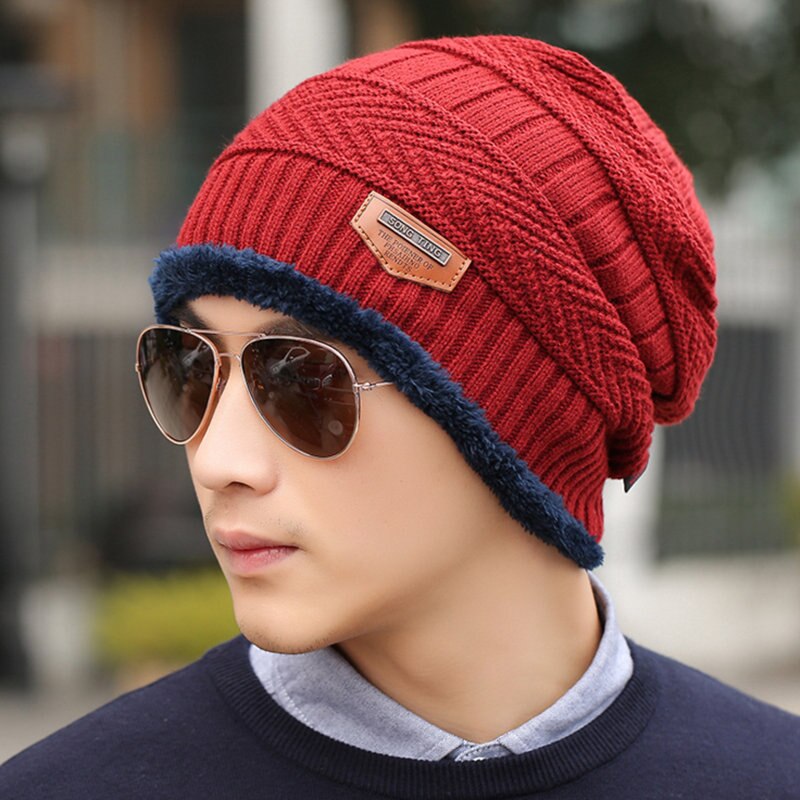 SANDMAN ajouter laine coton hiver chapeau tricot casquette hiver chapeaux pour hommes femmes tricoté chapeau fourrure bonnets tricot chapeau Skullies: red
