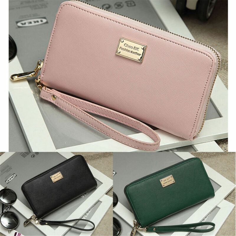 femmes en cuir portefeuille dame carte porte-monnaie longue sac à main pochette sac à glissière