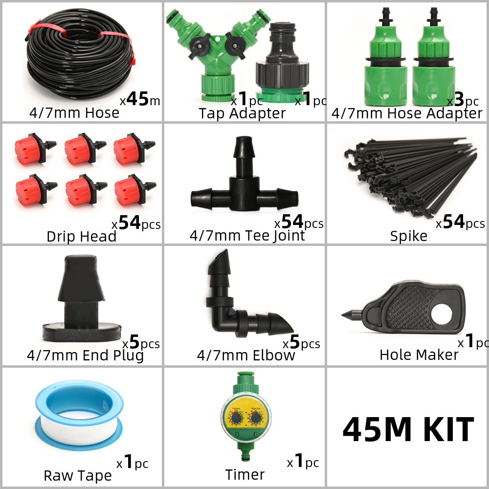5M-60M Watering System With Timer Micro Drippers For Irrigation Drip Irrigation System Watering Set Water Plant System Automatic: 45M KIT TIMER