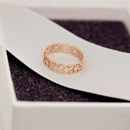 Yun ruo anel 2020 cores dourado rosa, flor vazado anel de dedo para mulher menina presente de casamento joia aço inoxidável 316l nunca desaparece