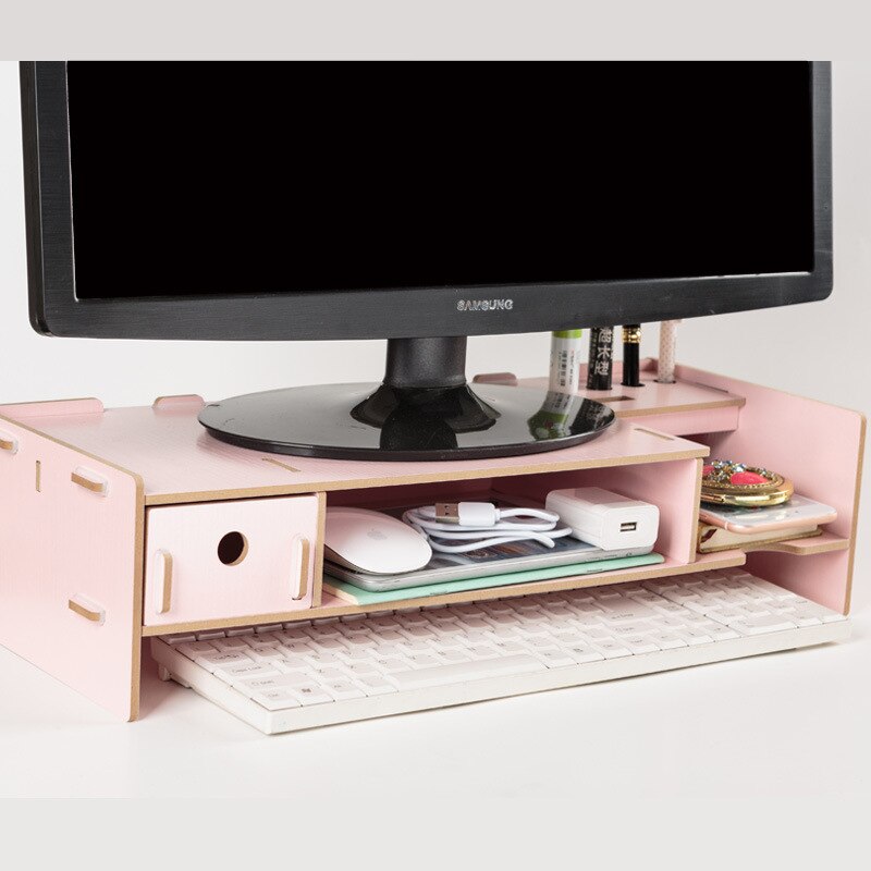 Display Computer Scherm Basis Verhogen Rack Creatieve Desktop Plaat Afwerking Opbergrek Tafel Smalle Computer Bureau: Roze