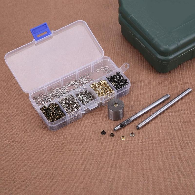 Metall ögla set läder hantverk reparation grommets scrapbooking gör det själv läder hål kläder tillbehör med hand knackning verktyg