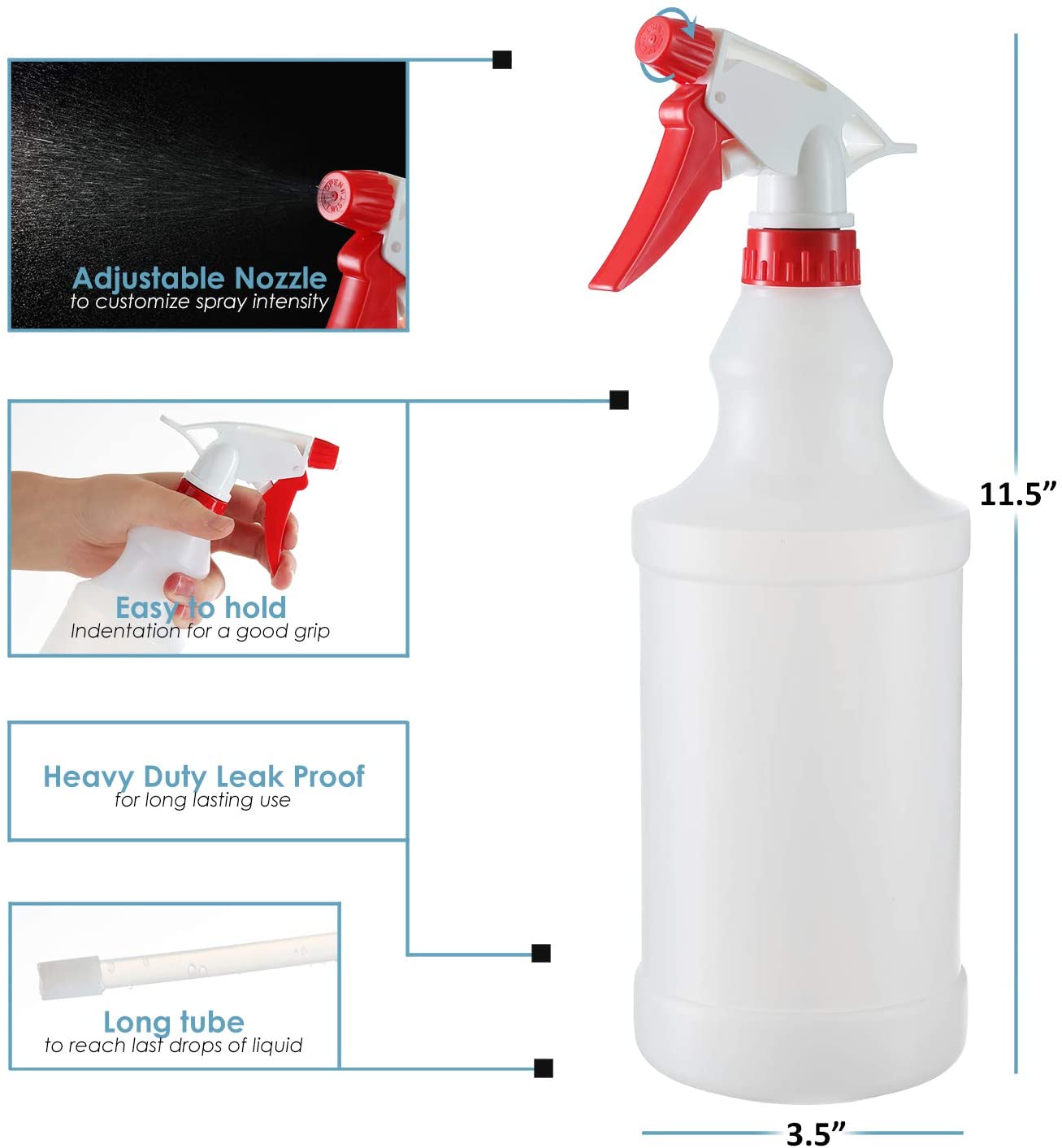 Spray Bottles for Cleaning Solutions 32oz, Adjustable Spray Head, Empty Spray Bottles, Mist Spray Bottle, Multipurpose