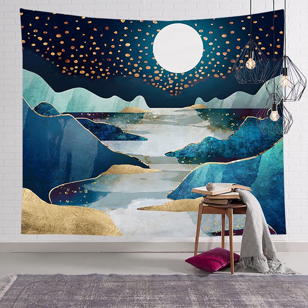 Tapestry Ocean Beach Wall Hanging Landscape Beach Decoration Blue Cloud Landscape Blanket Polyester Wallpaper#y30: Apricot