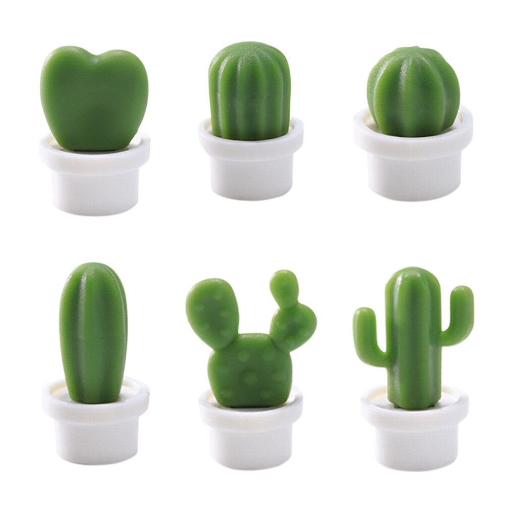 Fridge Magnet Cactus Refrigerator Stickers Green Plant Magnetic Buckle Magnetic Stickers 6 Pc Home Decoration Magnesy Na Lodowke: White