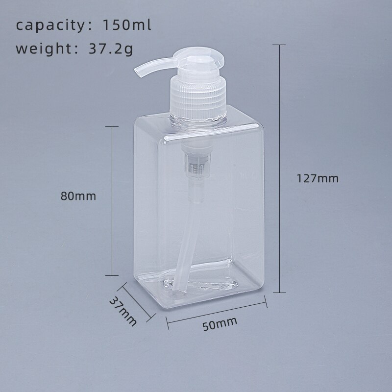 Dikker Lege Vierkante Hervulbare Fles Met Pomp Voor Badkamer Keuken Shampoo Lotion Zeep Petg Opslag Container 1Pcs: 150ml clear