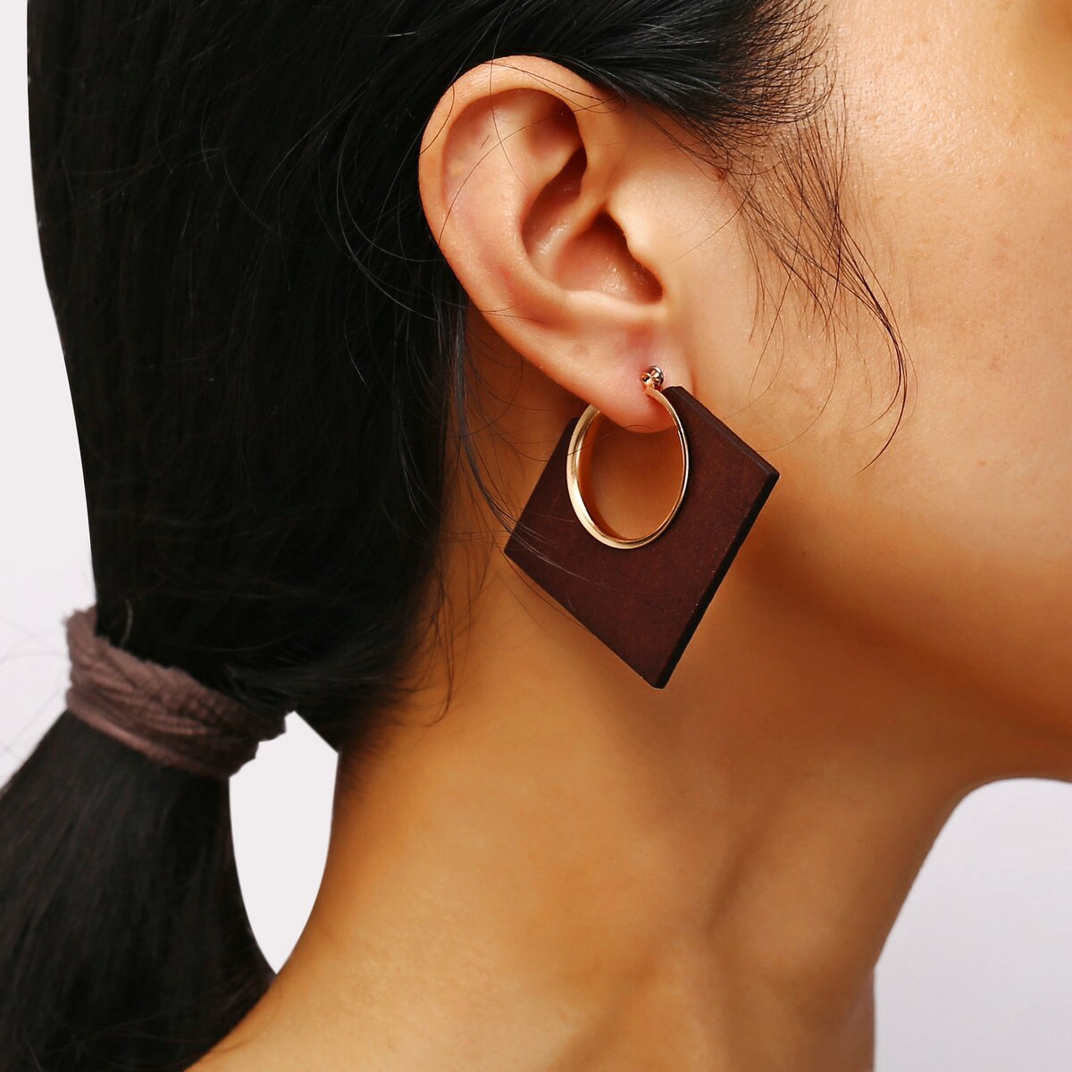 Pendientes de aro cuadrados de madera con formas geométricas para mujer, aretes de aro cuadrados de madera para mujer, joyería de de boda, Orecchino