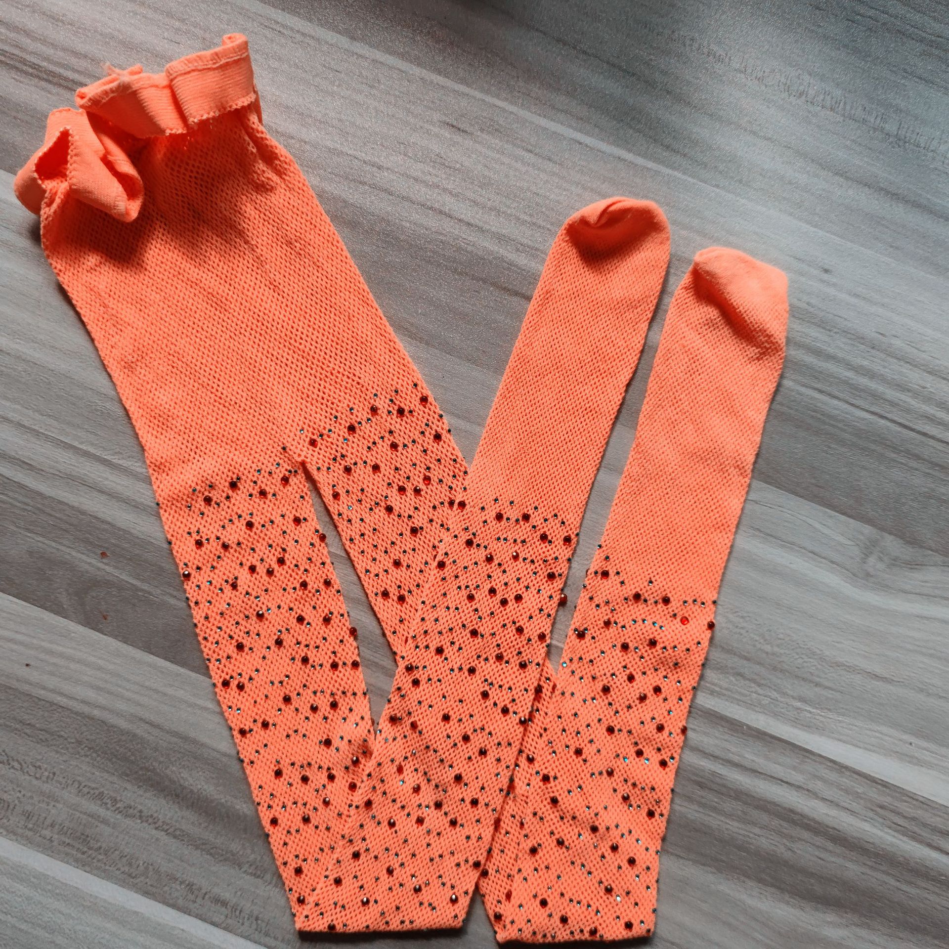 7-12years Bling Strass Visnet Mesh Mode Panty Kinderen Panty Meisjes Hollow Sokken Zwart Blauw Wit Roze KF207: orange
