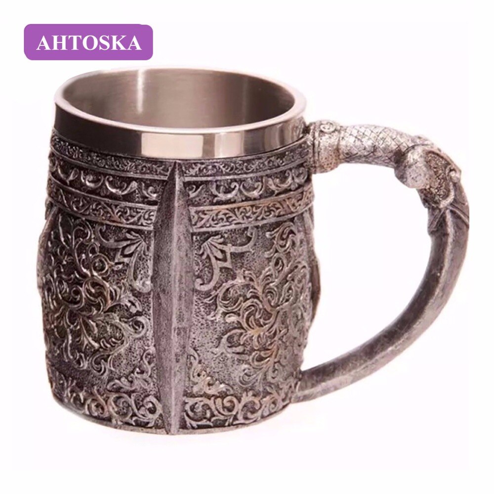 3D Café Lait Tasse Résine Crâne Tasse Chope Frappant Guerrier de Crâne Chope Viking Crâne Chope de bière En Acier Inoxydable Verres