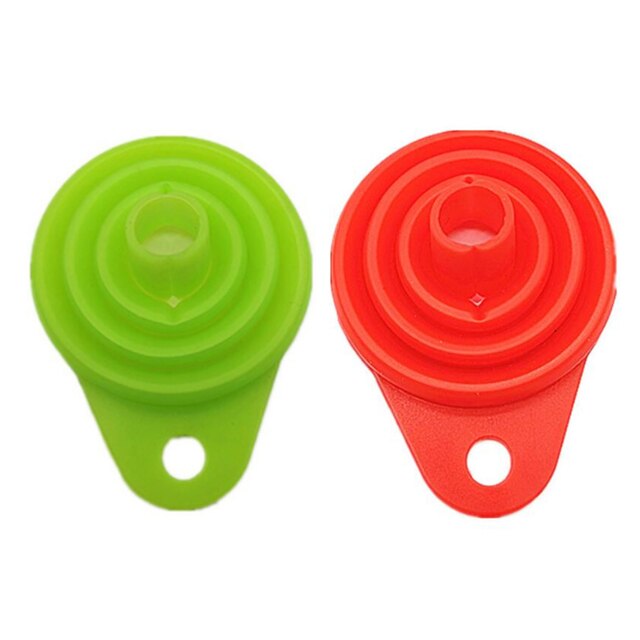 2Pcs Siliconen Vouwen Telescopische Lange Nek Trechter Creatieve Huishoudelijke Vloeibare Doseren Mini Trechter Keuken Gereedschap Opvouwbare: Green and Red