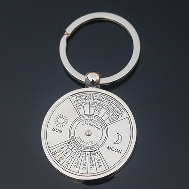 Llavero calendario con forma de luna y sol, Mini llavero calendario perpetuo, llavero de Metal único, tallado de a 2060, creativos