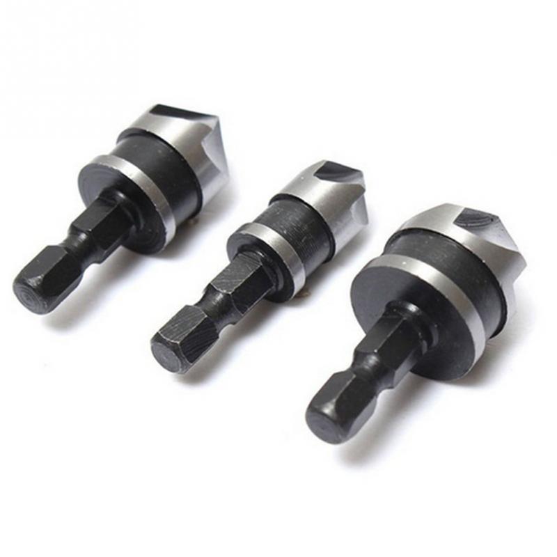 3pcs/set 12/16/19mm Durable Carbon Steel Hex Countersink Set Plate Tapping Chamfering Bit Quick Change Drill Bit Tools