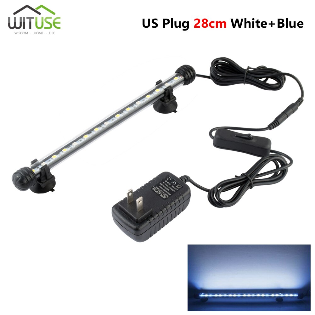 Waterproof LED Aquarium Lights Fish Tank Light Bar Blue/White 19/28/38/48CM Submersible Underwater Clip Lamp Aquatic Decor EU: 28cm US