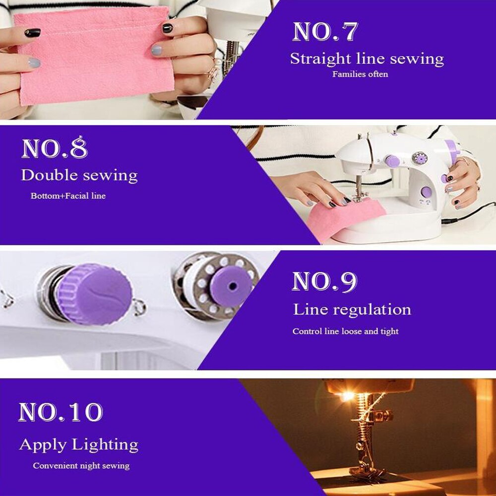 Electric Sewing Machine Mini Portable Household Night Light Foot Pedal Straight Line Hand Table Thread Kit