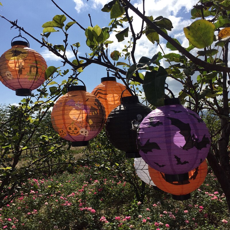 1PC Luminous Paper Lantern Halloween Decoration LED Hanging Lantern Light Halloween Horror Atmosphere Props Decoration