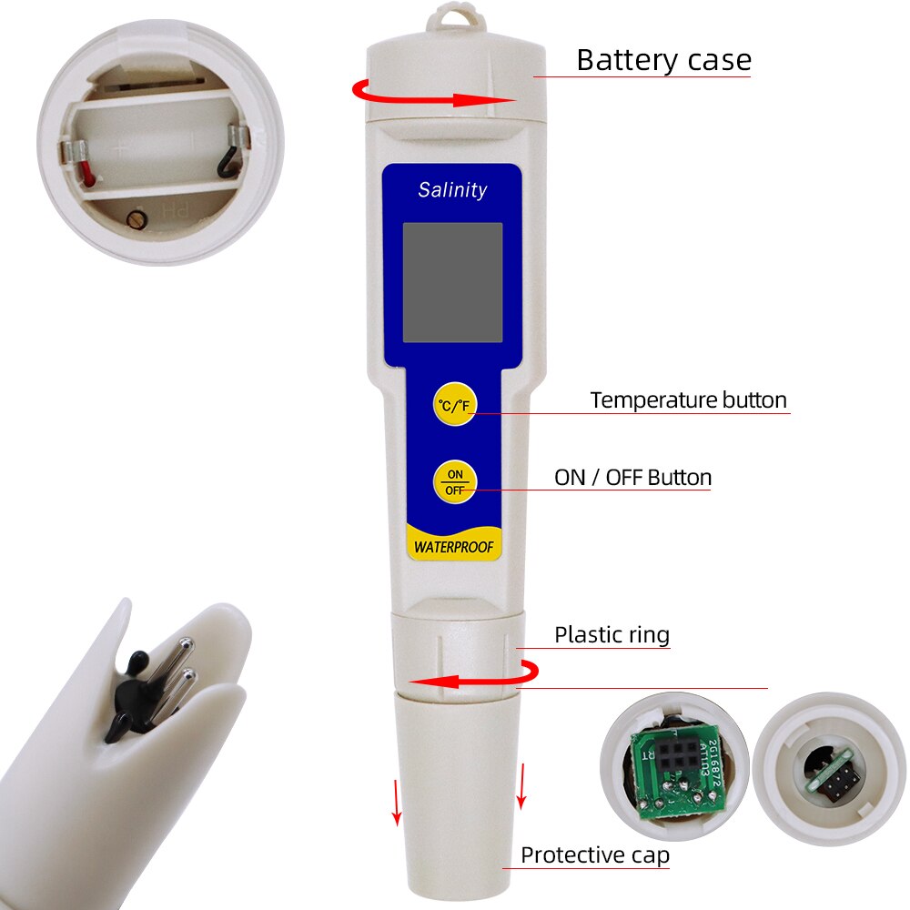 Digital Salinity Tester Salt Meter 2 in1 Temp Salinometer Aquarium Salty Testers Marine Salinity Pool Testing Salinometer 40%Off
