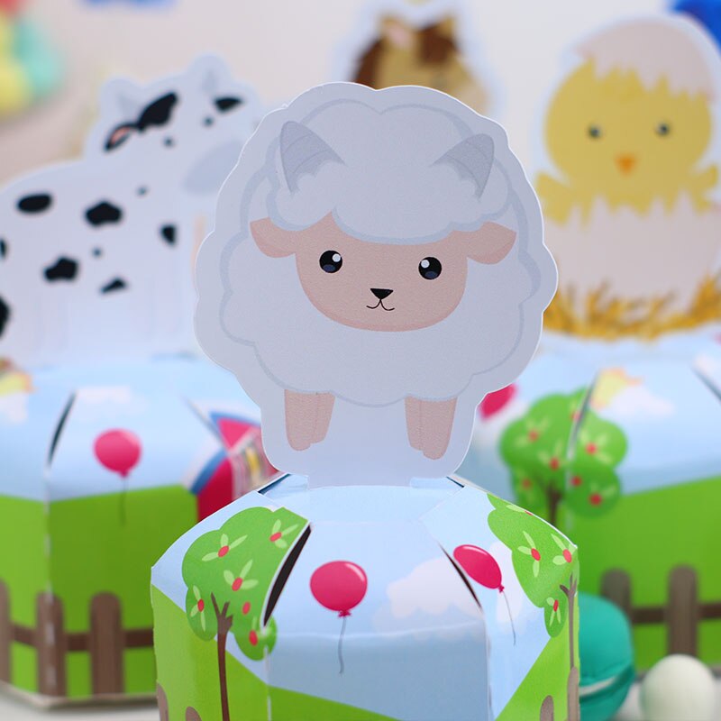 Farm Animal Gunst Doos Snoep Box Geschenkdoos Cupcake Doos Jongen Kids Verjaardagsfeestje Supplies Decoratie Event Feestartikelen