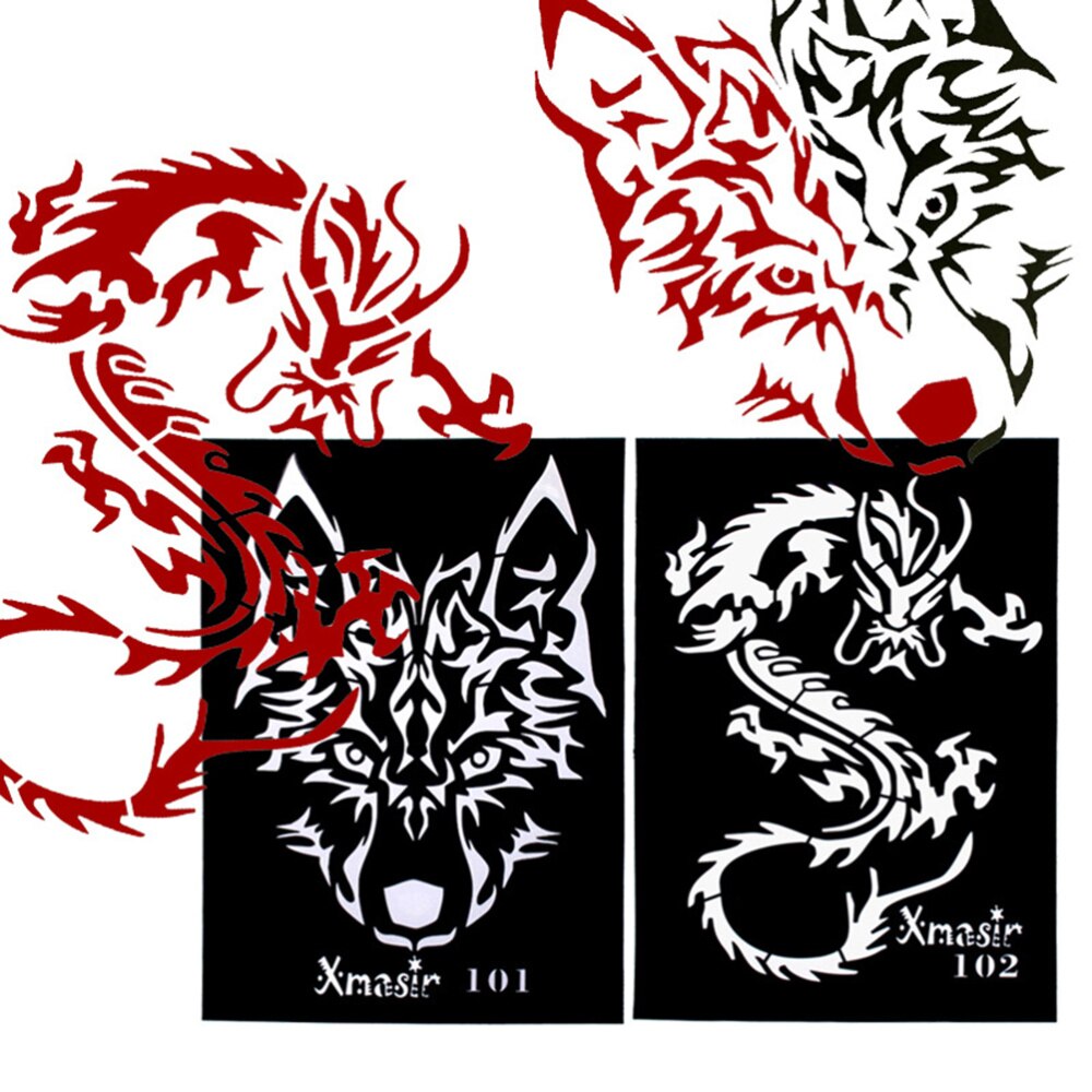 4pcs Hollow out Tattoo Stencils Cool Dragon Wolf T Grandado 4pcs Hollow out Tattoo Stencils Cool Dragon Wolf T Grandado
