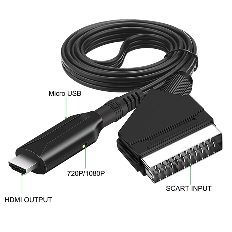 Scart Naar Hdmi-Compatibele Kabel Adapter Draagbare 720P / 1080P Video Converter Cord 3.28ft Lengte