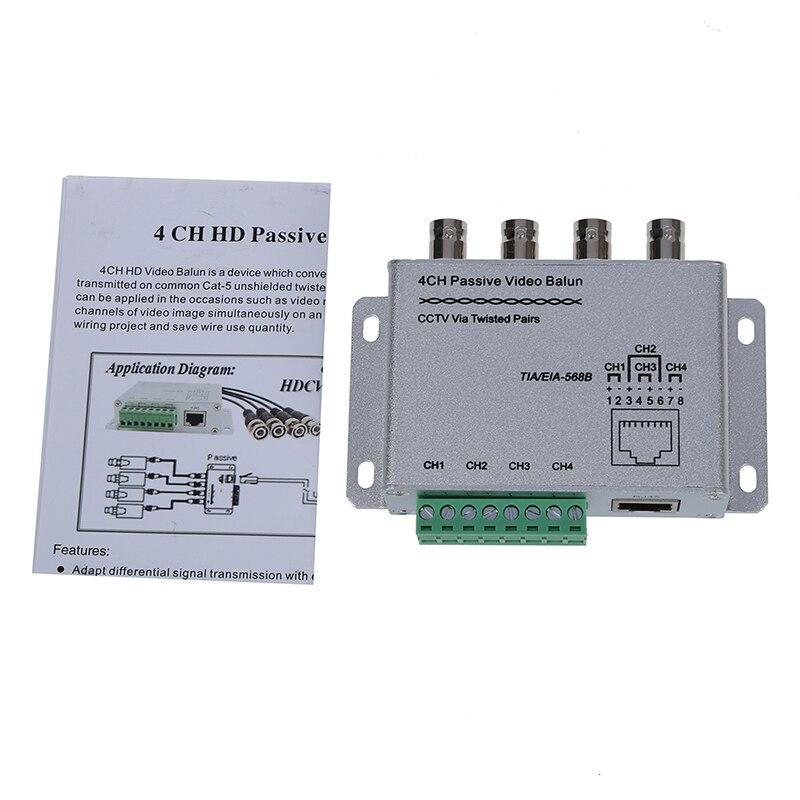 Silver 4 Channel Passive Video Balun Rohs Transmitter Receiver 4CH Balun Transceiver Adapter UTP Cat5 RJ45 Kaycube Security