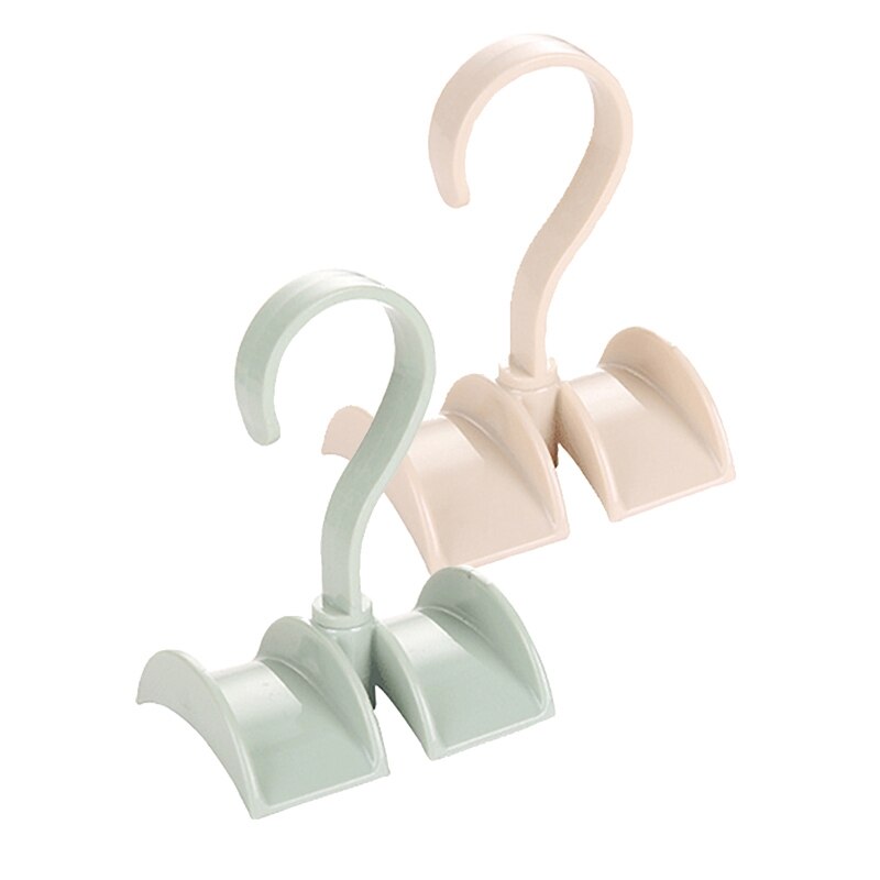 2 Pcs Rotating Storage Rack Bag Hanger Without Punch Clothes Plastic Rack Tie Coat Closet Hanger Wardrobe Organizer, Green &amp; Bei