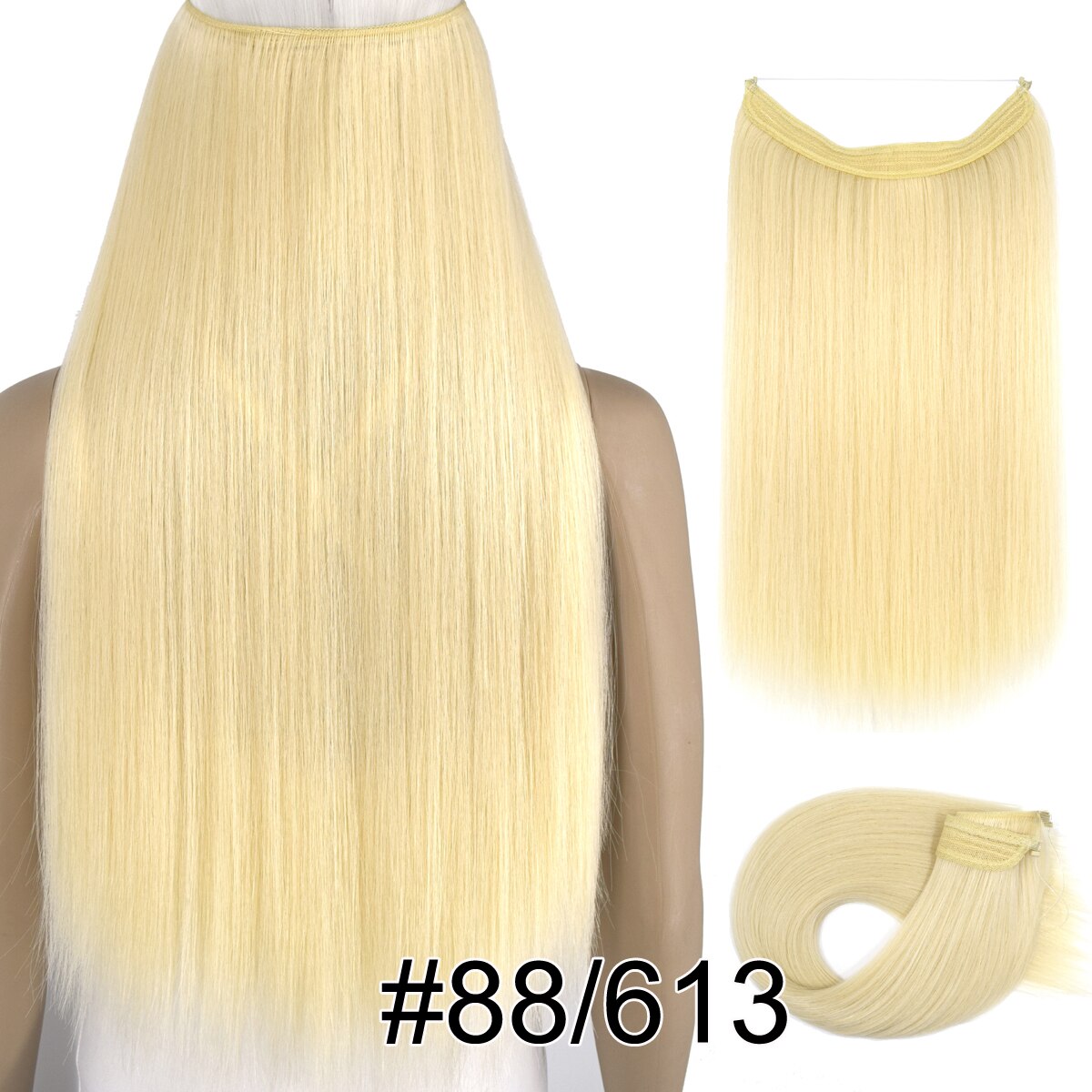 Topreety Halo Hair Extensions Onzichtbare Elastische Draad Verborgen Haarstukken Geen Clip Hittebestendige Synthetische Vezel TPYLS90: 88-613