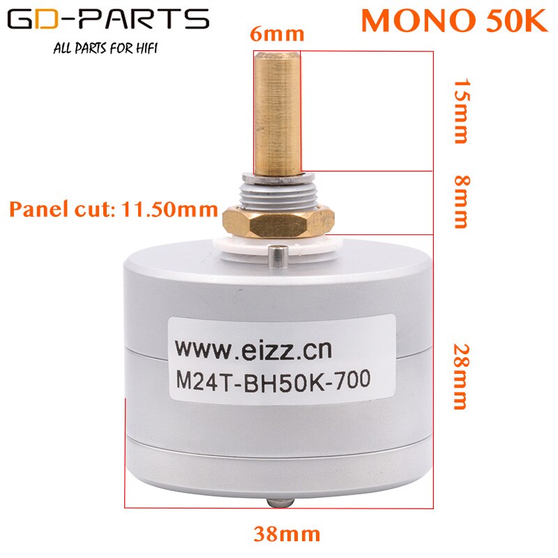 EIZZ Mono 10K 25K 50K 100K 250K 24 Steps Volume Potentiometer LOG Stepped Attenuator Serial Type 6mm Brass Shaft Hifi DIY 1PC: Gold