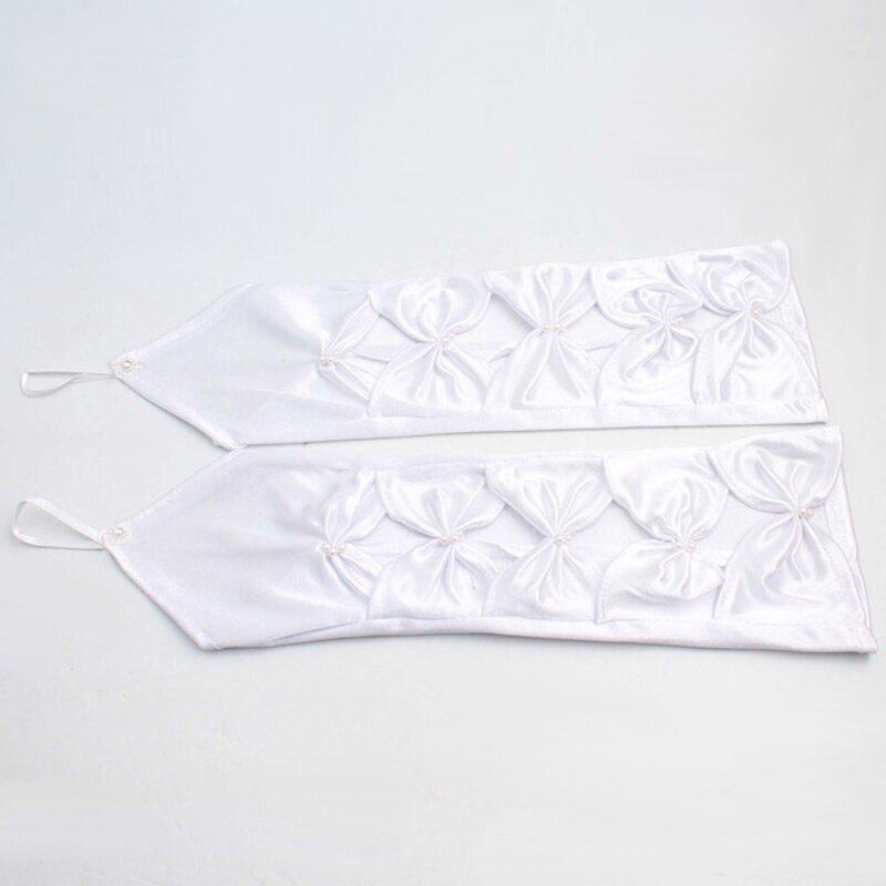 Hollow Fingerless Women Bridal Gloves Elbow Length Beaded Bow Wedding Prom Party