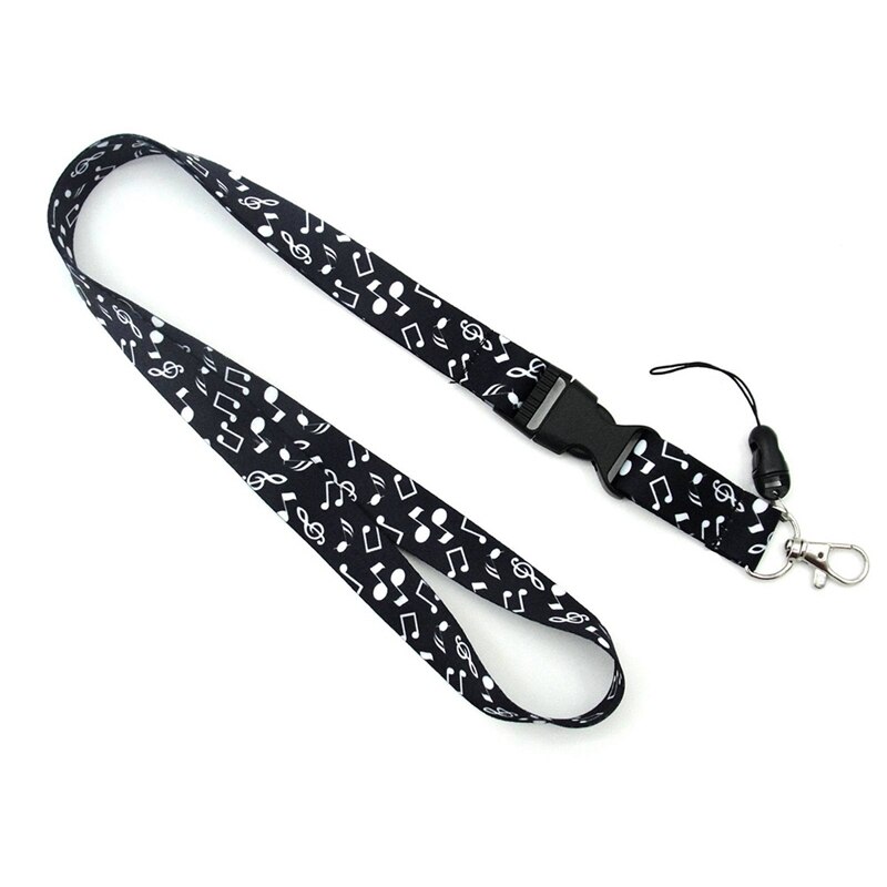 Musik Notizen Lanyard Keychain Lanyards Für Schlüssel Abzeichen ID Handy Seil Neck Straps Zubehör: BK