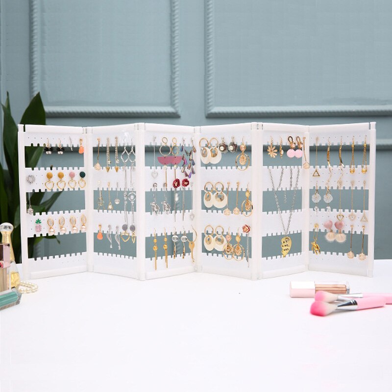 Acrylic Jewelry Organizer - 28cm Height - 13.8cm Width - Necklaces Earrings Display Rack: White 6 doors