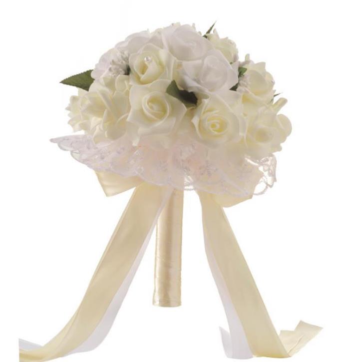 Ramo de flores artificiales de seda para dama de honor, suministros de decoración de boda romántica, con encaje, hecho a mano: 04