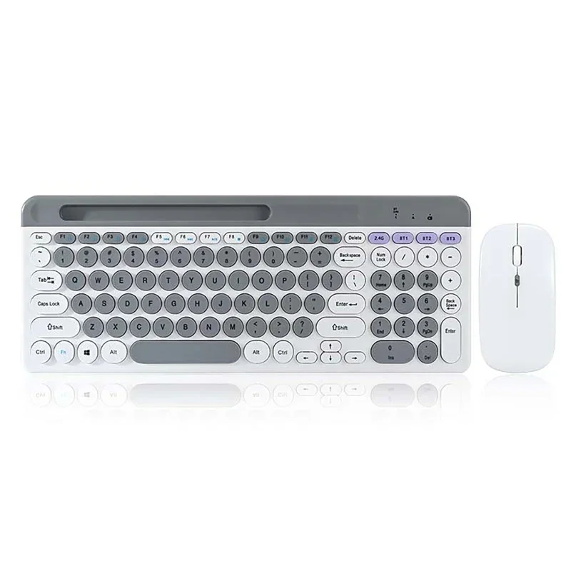2,4 G kabellose Tastatur-Maus-Kombination, tragbar, Bluetooth, bunte Tastatur, wiederaufladbar, leise, für Tablet, Laptop, Desktop-Computer: WHITE
