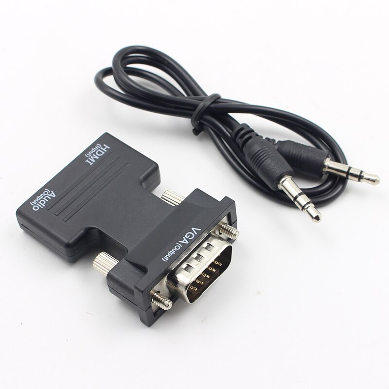 HDMI-compatible Female to VGA Male Converter with 3.5mm AUX Audio Cable Adapter 1080P FHD Video Output for PC Laptop TV Monitor