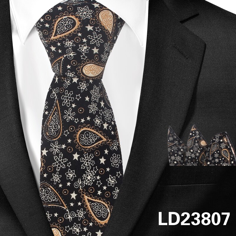 Cravate Paisley classique en coton pour hommes, ensemble Hanky pour hommes, cravates formelles à imprimé Floral pour fête de mariage, cravates de cou de marié: LD23807