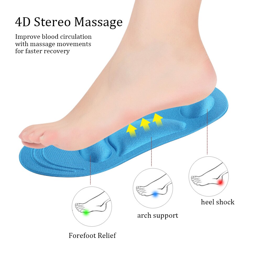 1 paire de semelles orthopédiques 4D pour hommes et femmes, semelles intérieures en éponge, chaussures de Sport confortables, absorbe les chocs, talon en Gel, couleur aléatoire