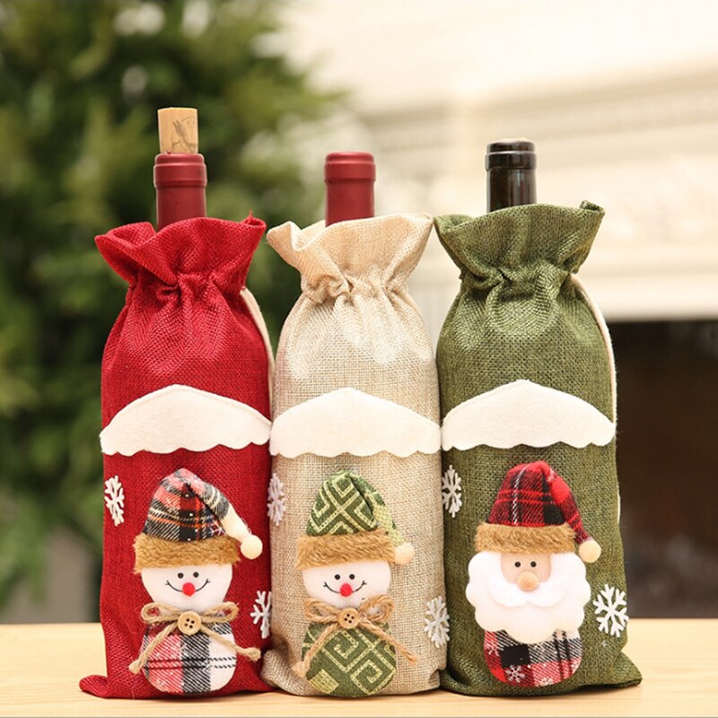 Christmas Red Wine Bottle Cover Xmas Dinner Party Santa Claus Snowman Bag