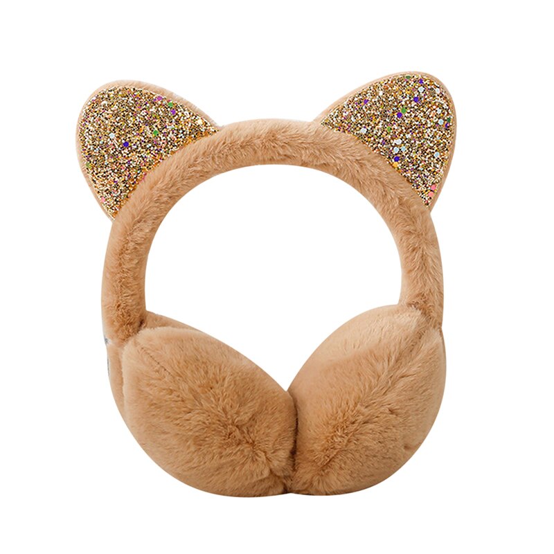 Ragazze paillettes orecchie di gatto peluche bambini cuffie calde inverno freddo studenti paraorecchie scaldino per le orecchie accessori per la testa nuovo: Khaki