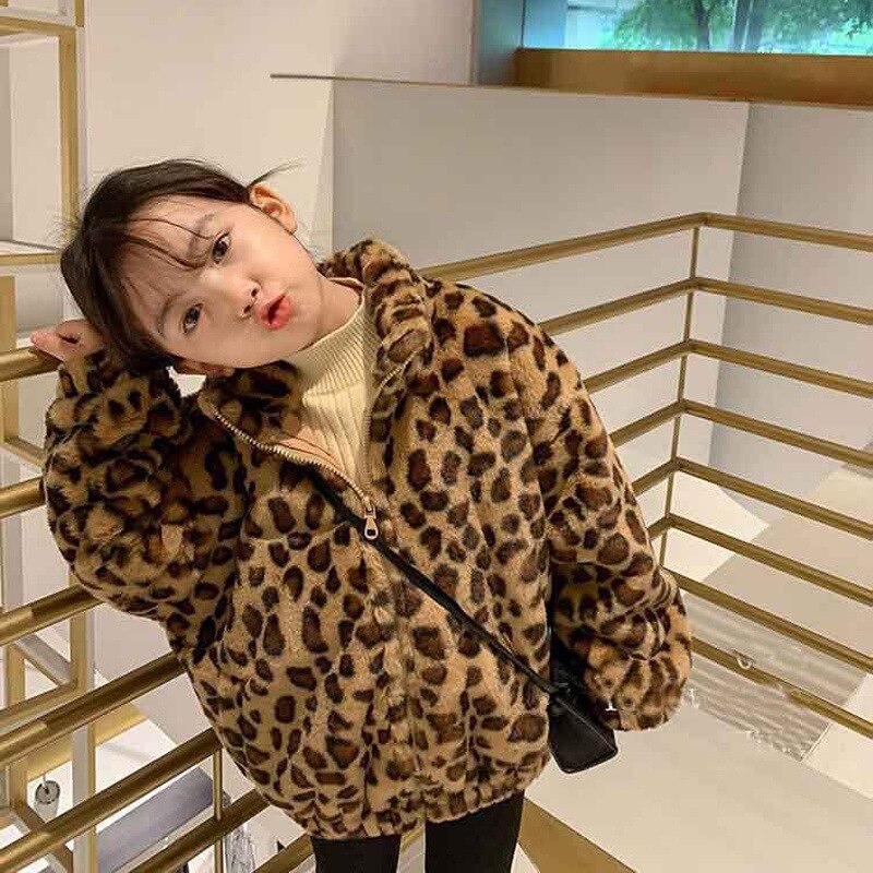 Giacca per bambina inverno spesso caldo pile capispalla bambino neonato ragazzo caldo leopardo pelliccia sintetica abbigliamento per bambini cappotto Casual per bambini