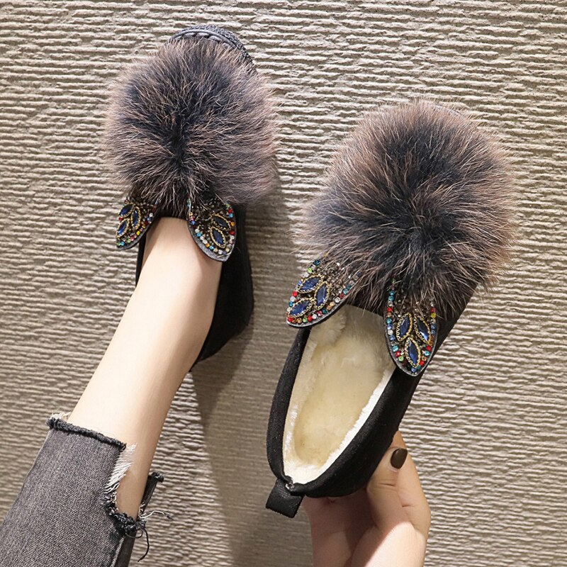 Winter Bont Flats Vrouw Schoenen Suède Muilezels Pluche Harige Mocassins Dames Casual Warm Houden Korte Pluche Schoenen Vrouwen Flats: khaki 2 / 8.5